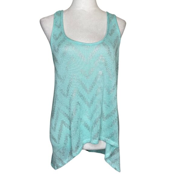 No Boundaries Women's Mint Silver Sparkle Geometric Design Sheer Sweater 15/17 - Picture 1 of 7